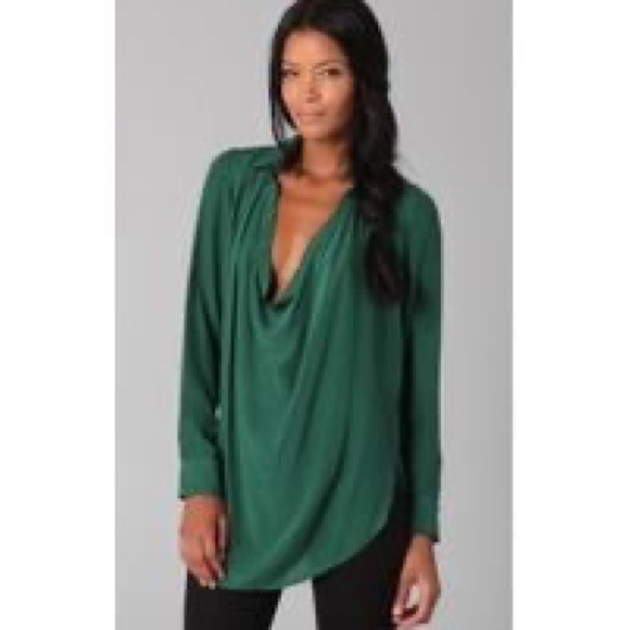 Haute Hippie Forest Green Silk Long Sleeve Top S - Picture 3 of 7